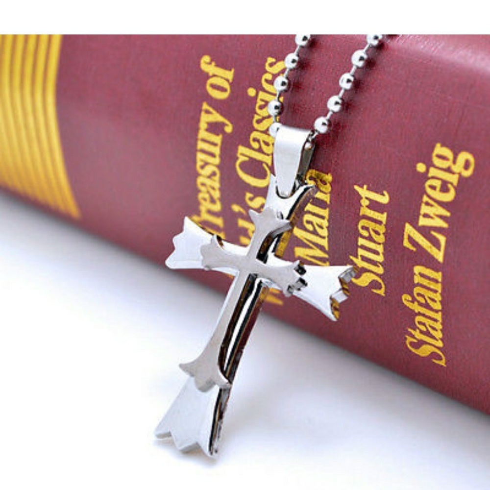 New Two Toned 3-D Layered Cross Necklace.